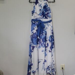 R&K Dress Womens 12 Maxi Fit & Flare Blue Floral Watercolor Fairy Cottagecore